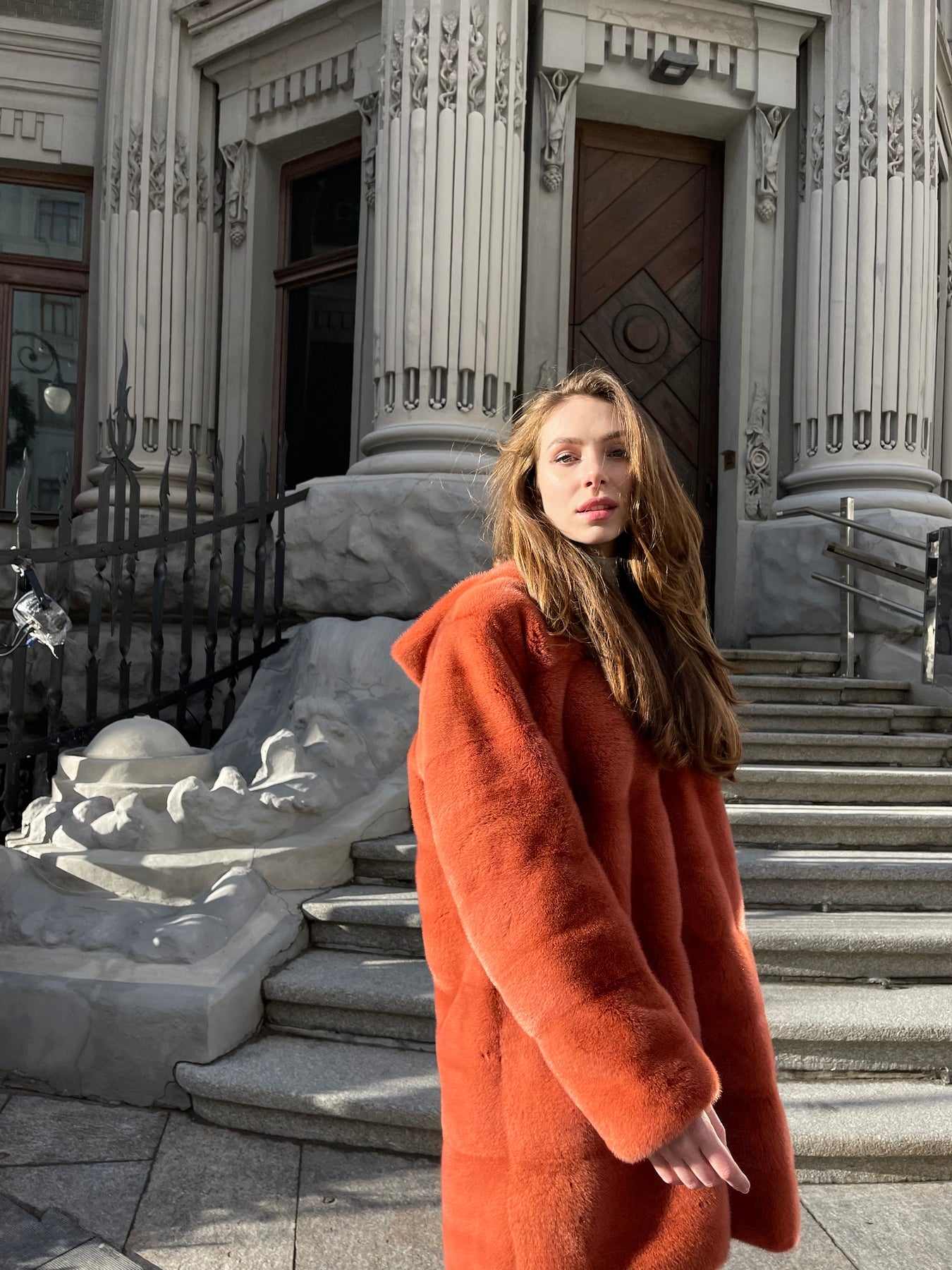 Fur coat terracotta