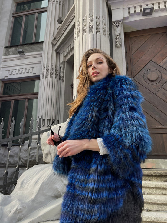 Fur coat indigo