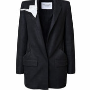Linen blazer with origami crane brooch