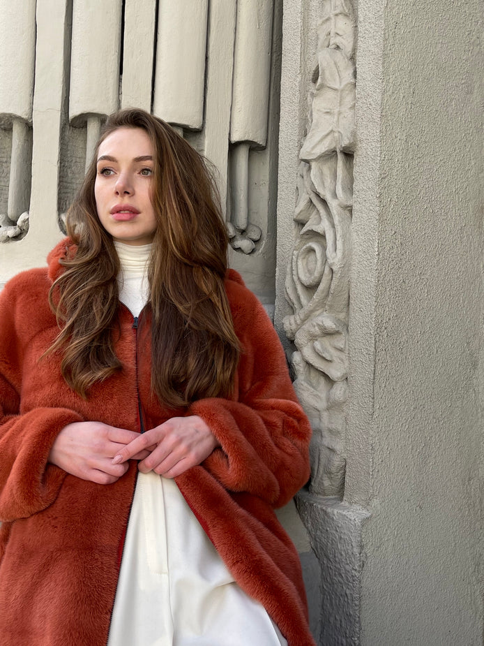 Fur coat terracotta