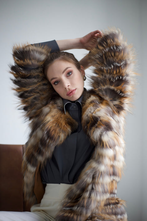 Fox fur coat brown