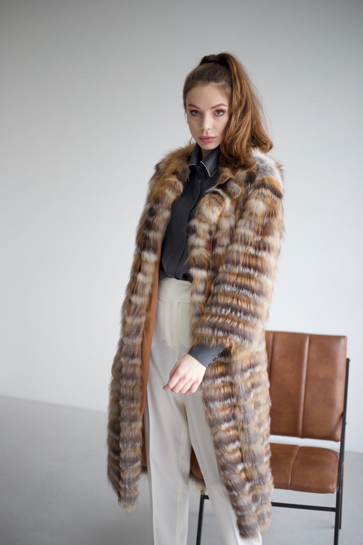 Fox fur coat brown