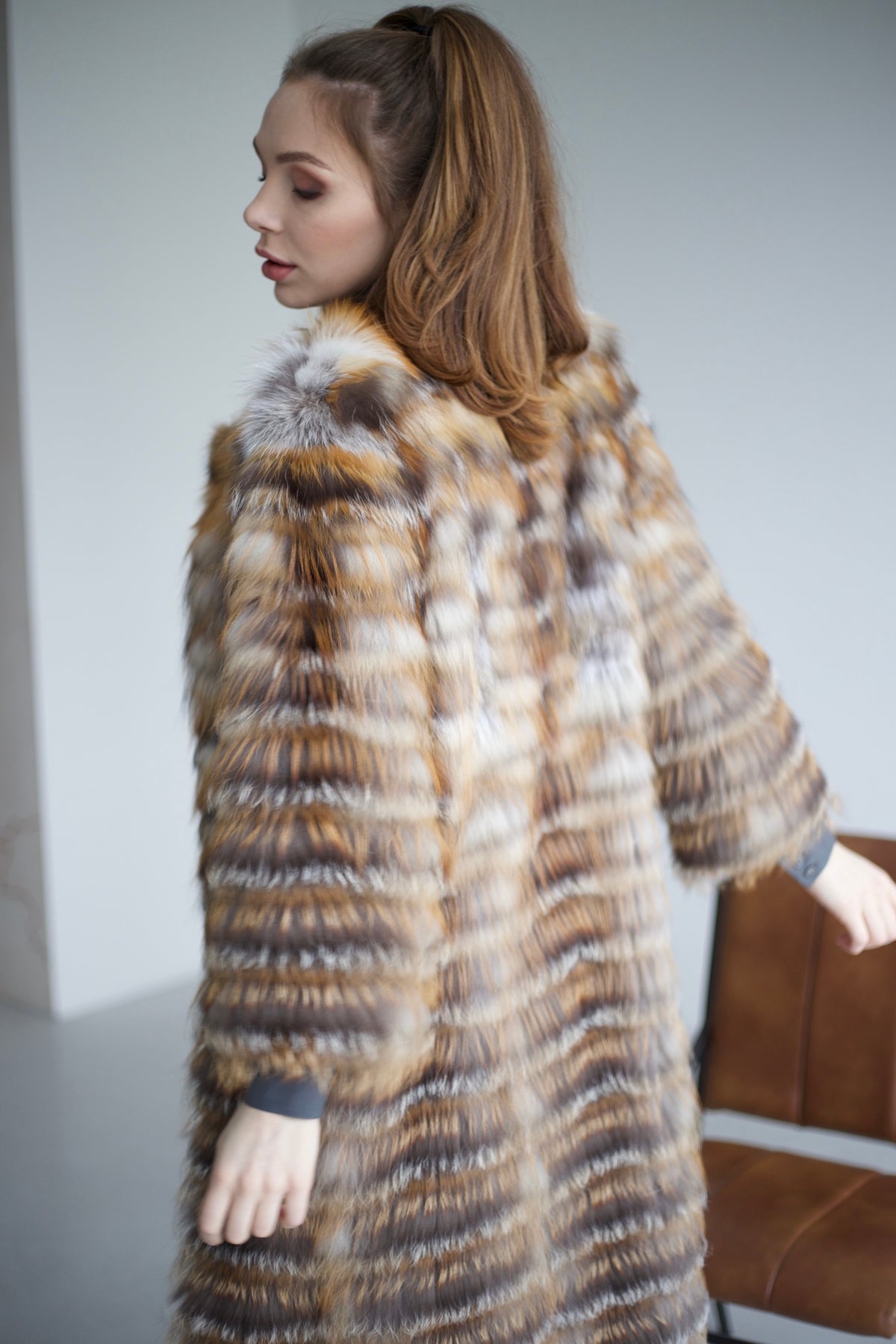 Fox fur coat brown