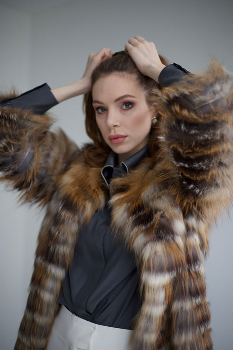 Fox fur coat brown