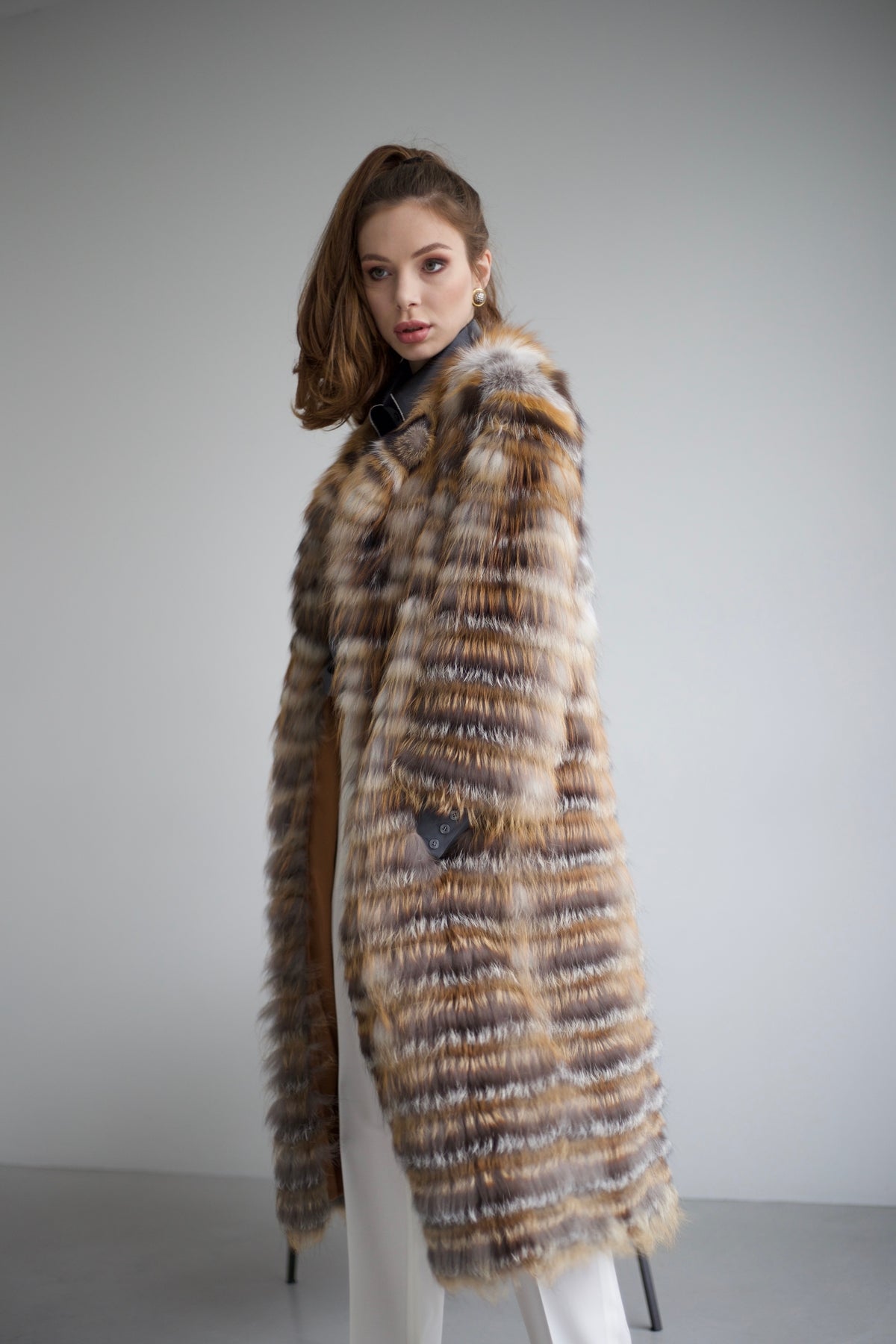 Fox fur coat brown