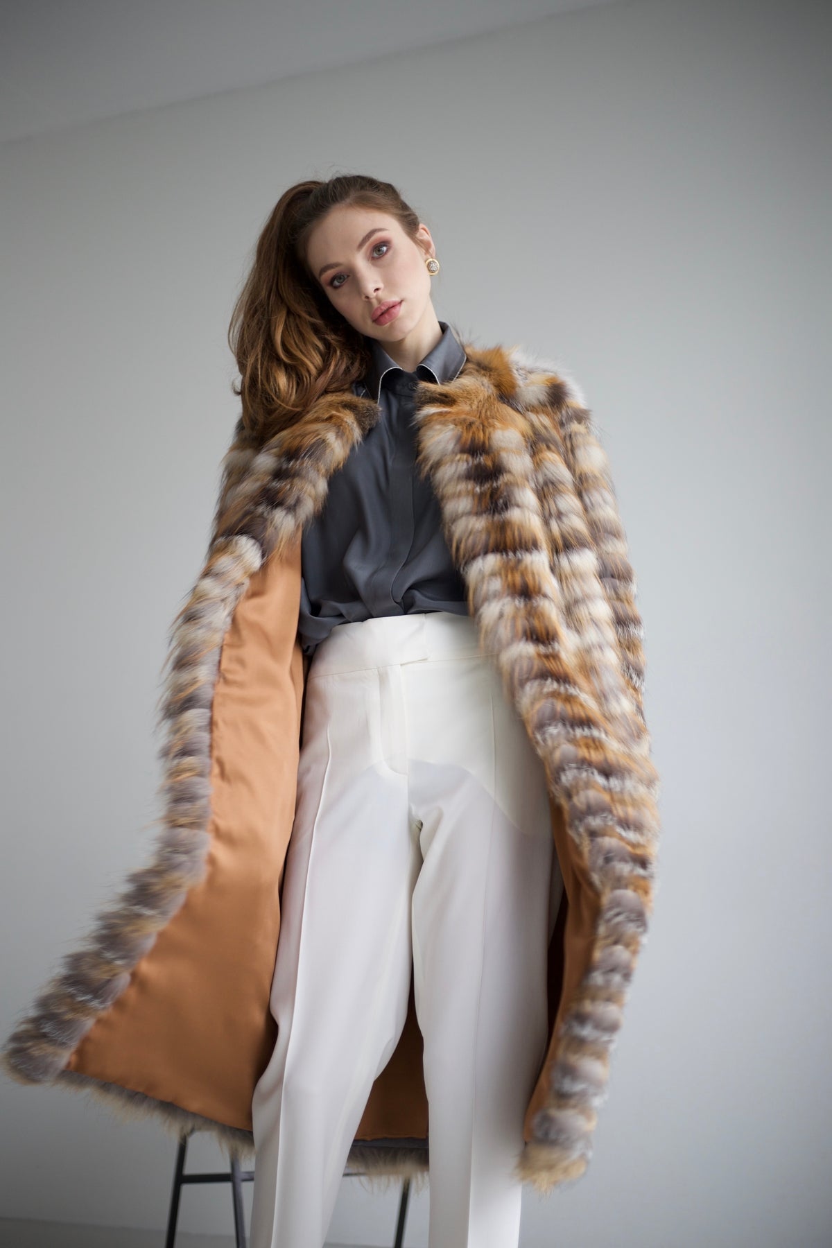 Fox fur coat brown