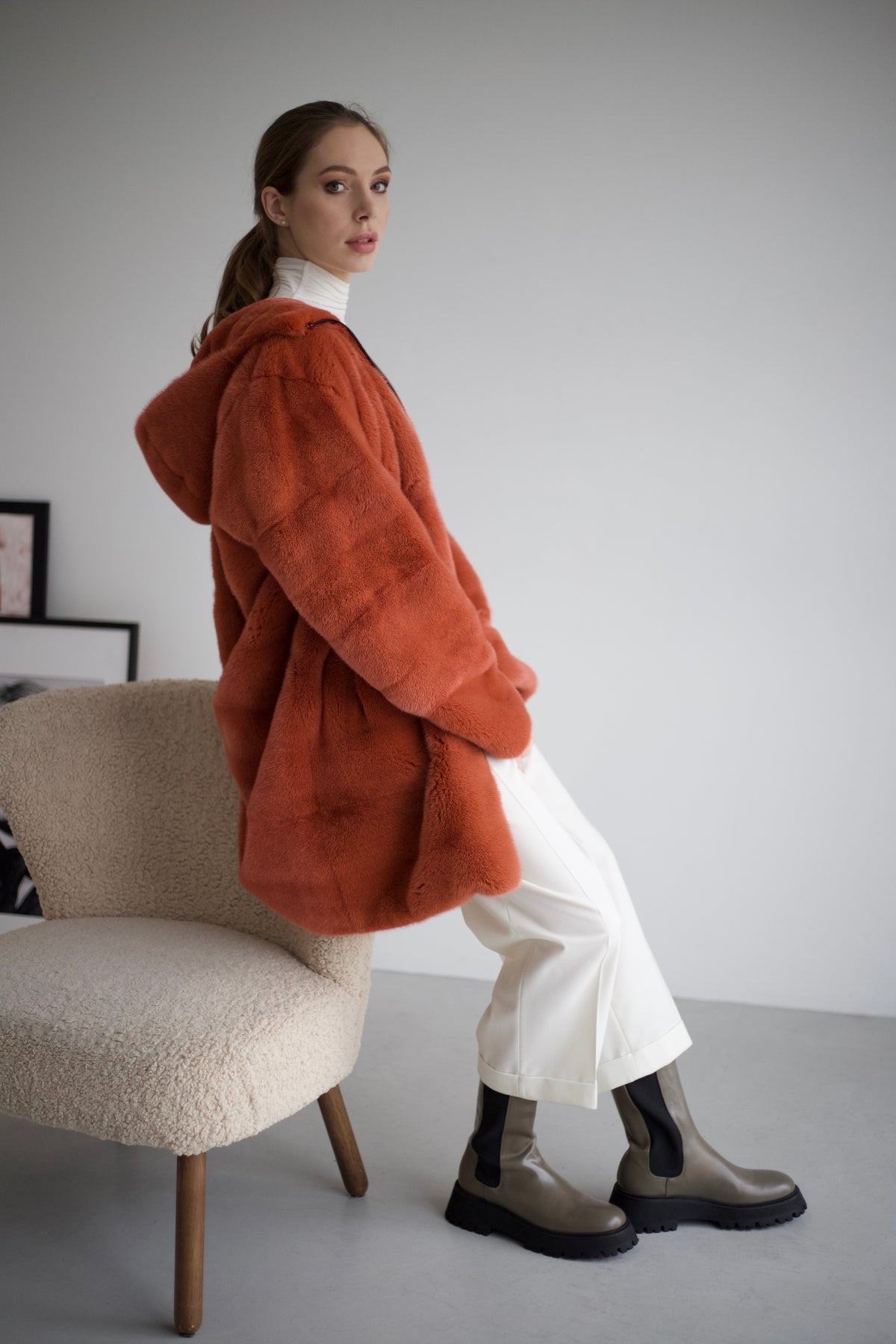 Fur coat terracotta