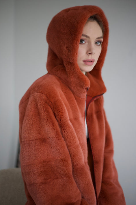 Fur coat terracotta