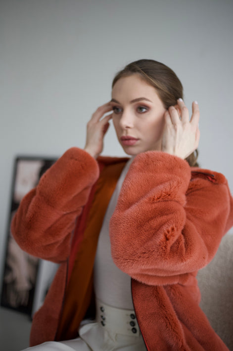 Fur coat terracotta