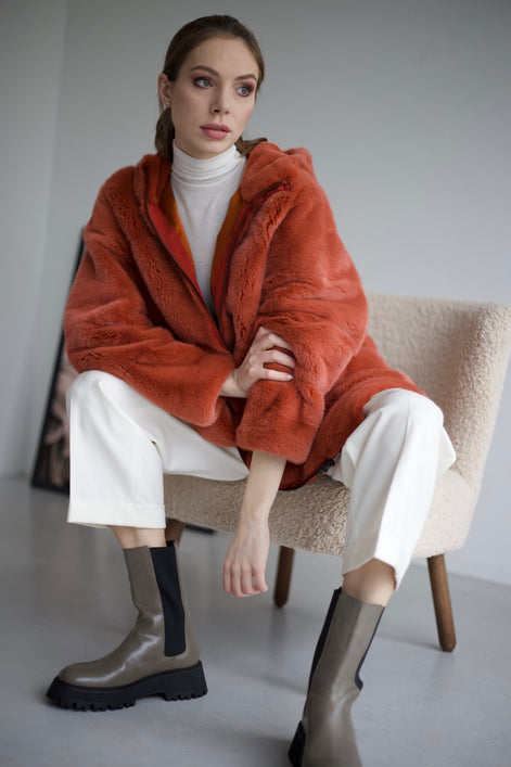 Fur coat terracotta