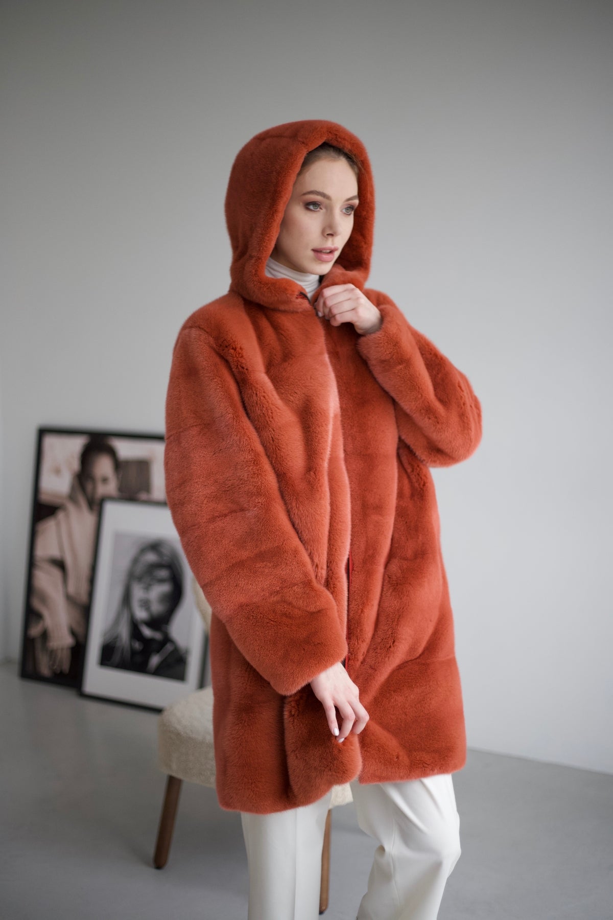 Fur coat terracotta