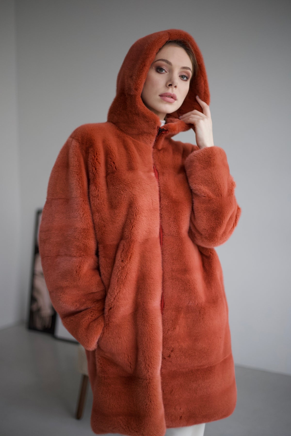Fur coat terracotta