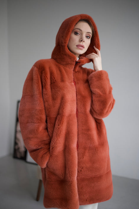 Fur coat terracotta